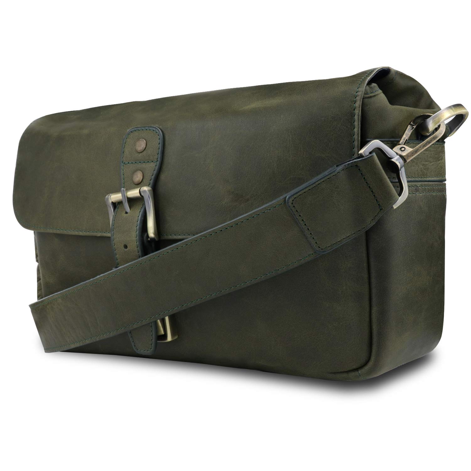 MegaGear Torres MG1704 Genuine Leather Camera Messenger Bag for Mirrorless, Instant and DSLR Cameras - Olive