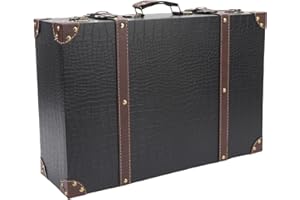 Focket Vintage Suitcase Box, Decorative Storage Trunk with Handle Strap, Keepsake Treasure Chest for Travel Decor Wedding Bir