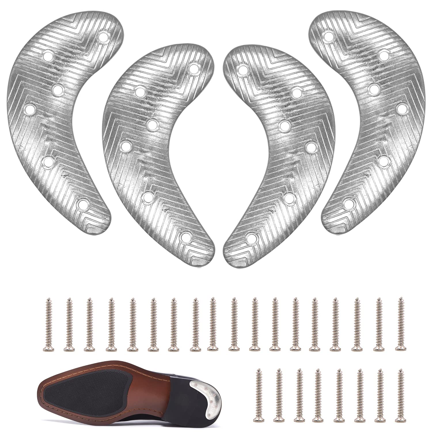 Metal Shoes Heel Plates 2 Pairs Heel Sole Guard Repair Pads with Screw Nails Heel Replacement Taps for Boots and Shoes