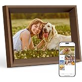 Dragon Touch Digital Picture Frame -10.1 WiFi Digital Photo Frame for Gifts,Show Videos on Auto-Rotate &amp; Wall-Mountable Touch Screen Frame,Easy Share, Send via Phone APP, Email,Wood Brown