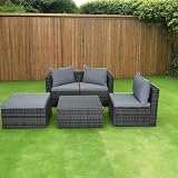 EVRE Malaga Outdoor Rattan Garden Furniture Set Grey with Glass Coffee Table view 3