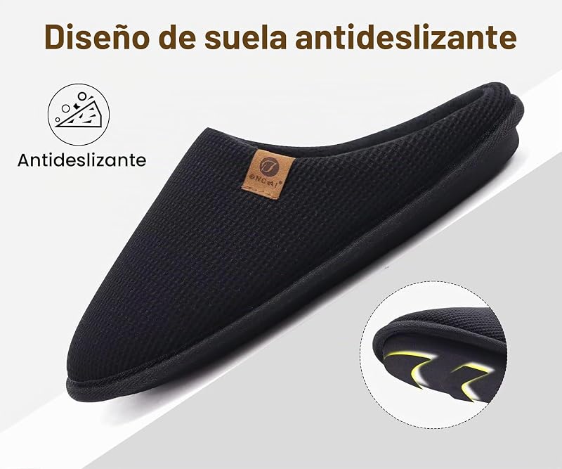 Zapatillas Casa Hombre Espuma de Memoria Algodón con Pantuflas de Estar de Imitación Forro de Sintética para Invierno Interiores y Exteriores Suela de Goma Antideslizante Negro Talla 48 — foto 7 de 7