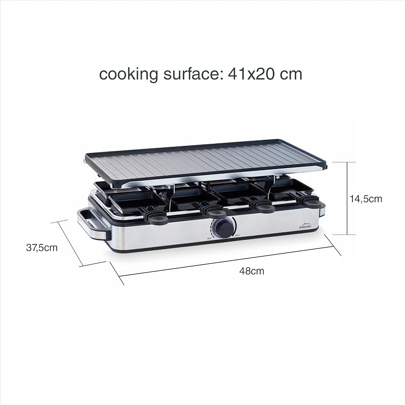 - 69348 - Küchengrill Bügeleisen, Raclettegrill, Antihaftbeschichtet, Wendplatte, ökologisch, PFOA-frei, Einstellbarer Thermostat, Mitgeliefertes Zubehör, Aluminiumguss, 1400W, 41 x 20 cm
