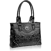 LAVAWA Tote Bag for Women Large Western Purse Ladies Top Handle Shoulder Handbags Vintage Embossed Concho Studs