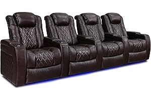 VALENCIA THEATER SEATING Valencia Tuscany Home Theater Seating | Premium Top Grain Italian Nappa 11000 Leather, Power Reclining, Power Lumbar Support, Power Headrest (Row of 4, Dark Chocolate)