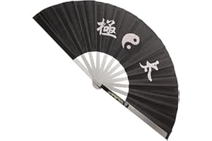 Housoutil Stainless Steel Tai Chi Folding Hand Fan Black Tai Chi Fan for Kung Fu Fitness Dance Performance