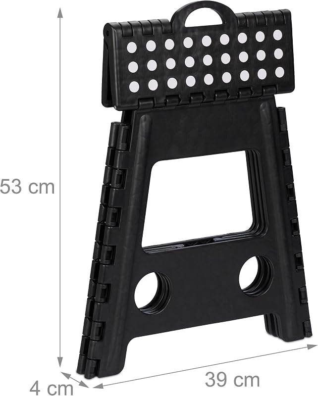 Taburete Plegable, Portátil, Escalón Baño, para Niños o Viajes, Resiste hasta 150 kg, 39 x 39 x 32 cm, Negro