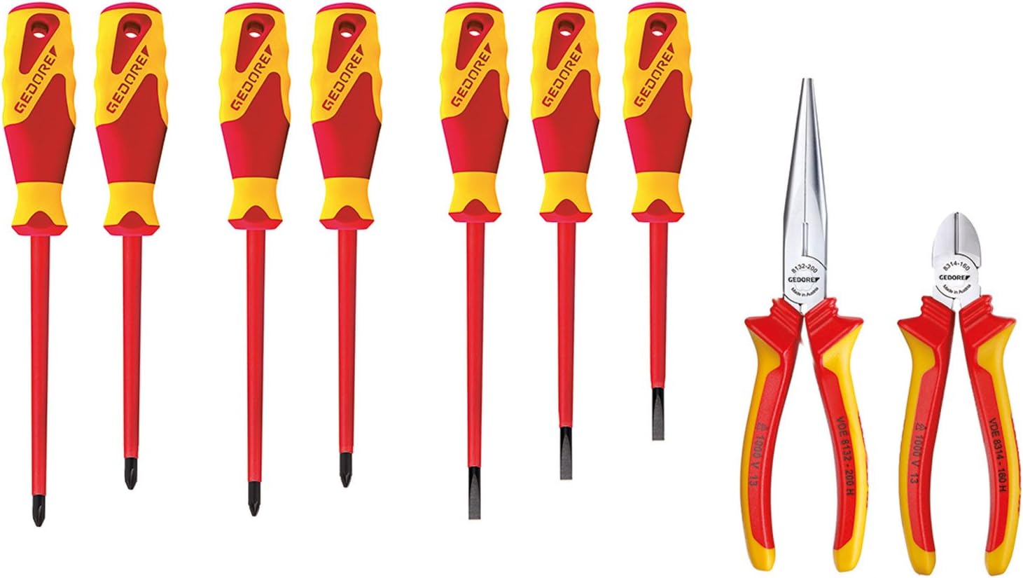 Gedore 1100 W-002 VDE Tool Board with VDE Pliers/Screwdriver Assortment, Rot Und Gelb - Image 3