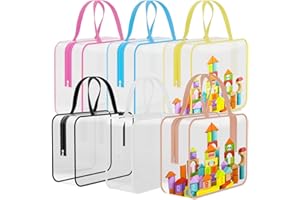 ZHOOGE 6 Packs Large Toy Storage Bags PVC Waterproof Organizers Toy Bags Reusable Clear PVC Board Game Storage with Zipper and Handle for Board Games, Building Blocks, Puzzles, Toys and Handmade Accessories