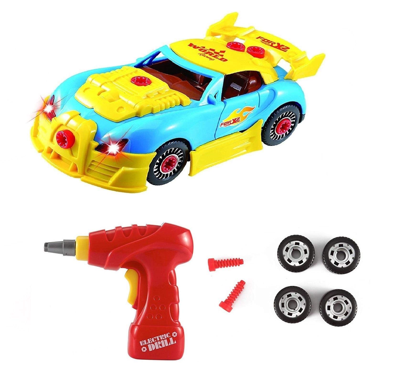 SOKA® Build Your Own Racing Car Kit For Boys Aged 3 Years & Above - Take Apart Contrustion Toy Car with 30 Pieces & Electric Drill, Realistic Sounds & Lights