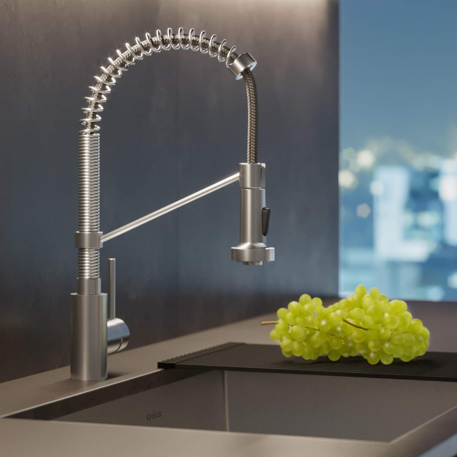 Kraus KPF-1610SS Bolden 18-Inch Commercial Kitchen Faucet with Dual Function Pull-Down Sprayhead in All-Brite Finish, Stainless Steel - - 