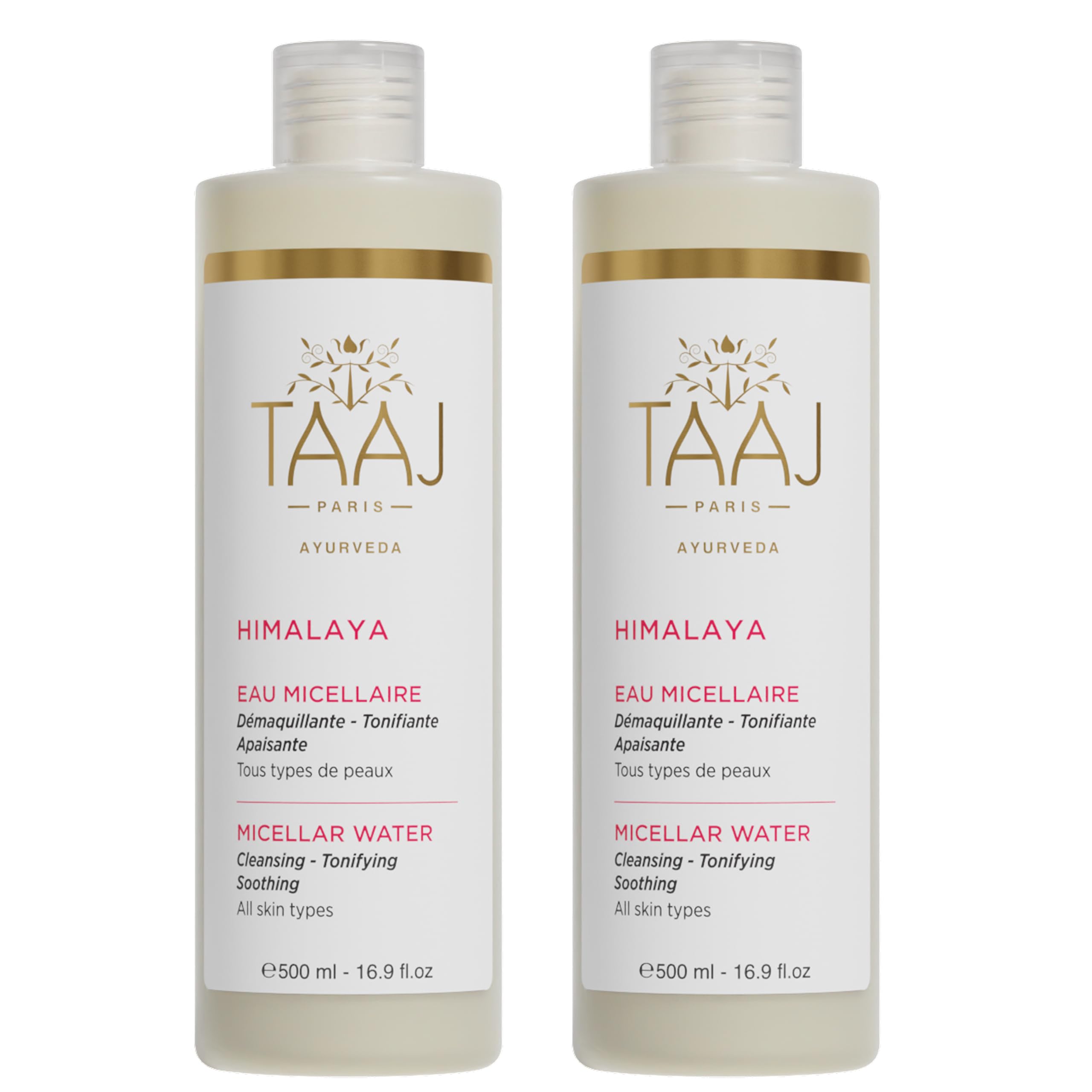 TAAJ | Micellar Water - HIMALAYAS | Cleanses, Tones & Soothes Sensitive Skin I Removes Makeup & Eliminates Impurities | Vegan & Cruelty Free | Pack of 2 x 500 ml