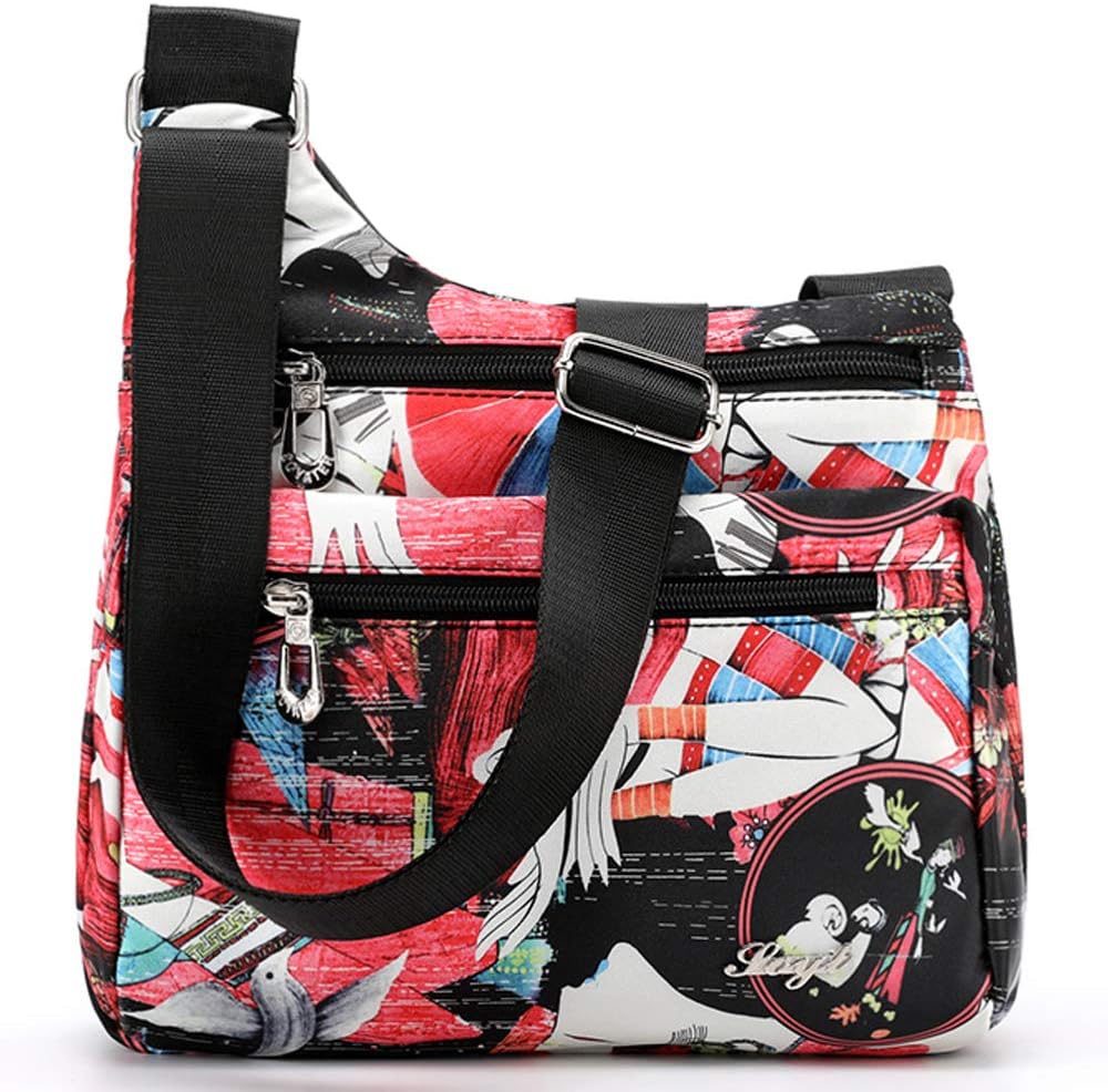 Nylon Multi-Pocket Crossbody Purse Bags for Women Travel Shoulder Bag