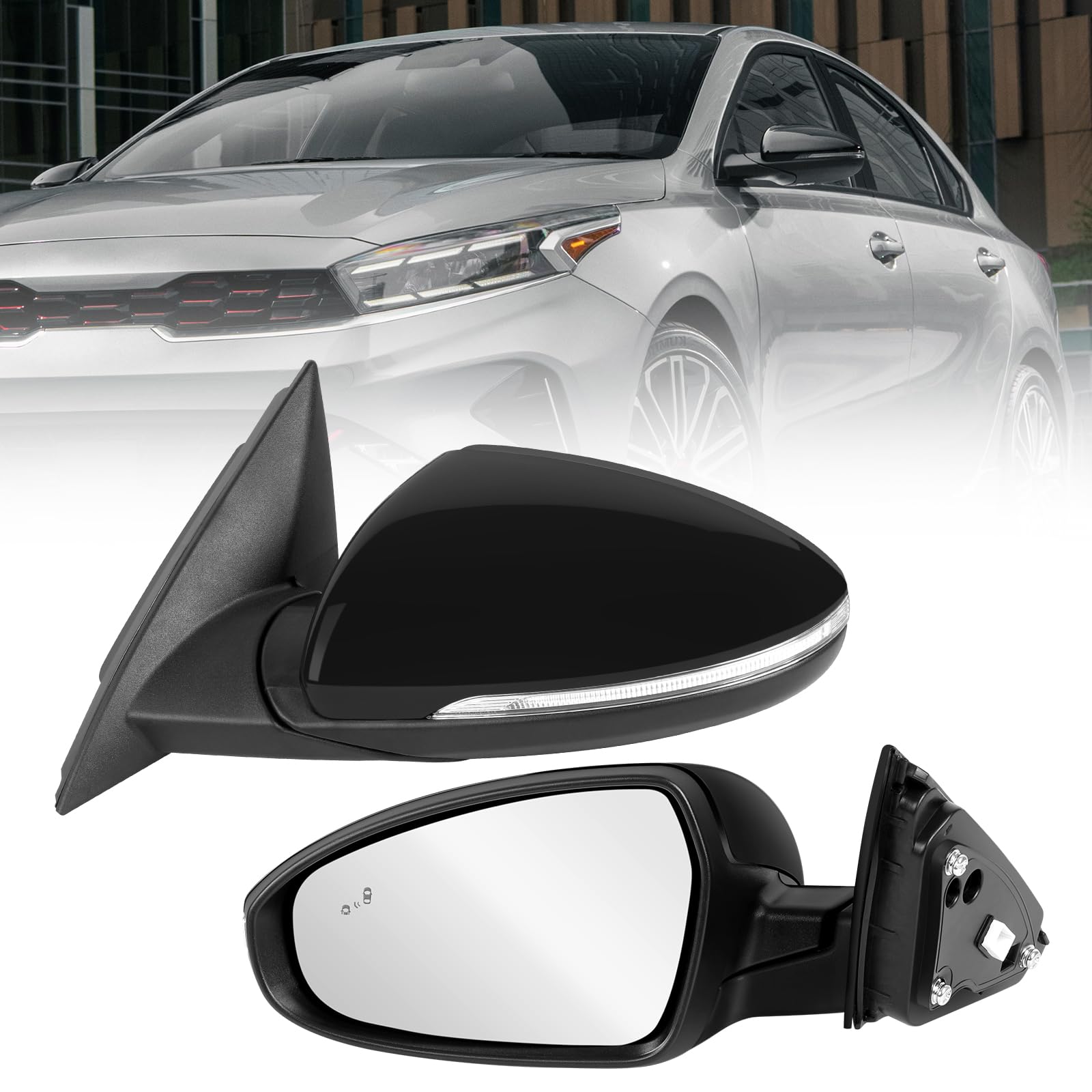 Photo 1 of 19-24 Left Driver Side Mirror Compatible with KIA Forte 2019 2020 2021 2022 2023 2024, W/Blind Spot Indicator/Heated/Manual Folding/Power Glass Door Mirror Replace 87610M7090 KI1320225 (8 pins)