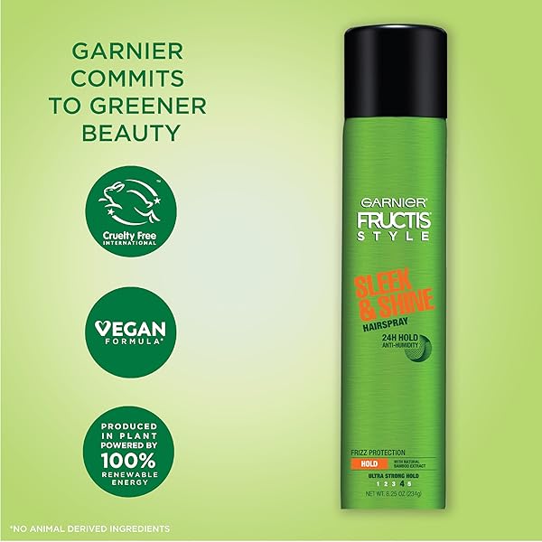 GARNIER FRUCTIS STYLE SLEEK AND SHINE ANTI-HUMIDITY HAIRSPRAY, ULTRA STRONG HOLD, FRIZZ PROTECTION 8.25 OZ, 1 COUNT (PACKAGING MAY VARY)