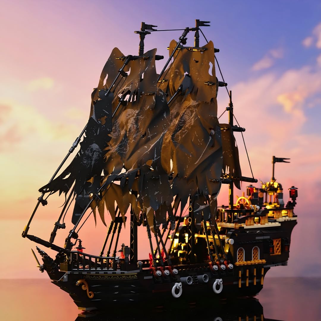 JMBricklayer Piratenschiff Bauspielzeug mit Lichtern, Großes Pearl Piratenschiff Modellboot Klemmbausteine 40002, Aufregende Seeschlachten und Fluch des Untodes, Erwachsene Jungen Mädchen(1713 PCS) 7