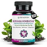 TRIO NUTRITION Nirvana Kombucha - Multi-Strain Probiotics & Prebiotic Blend with Organic Tea - Delayed-Release Capsules for Digestive & Immune Health - Bloating Relief - Natural pH Balance