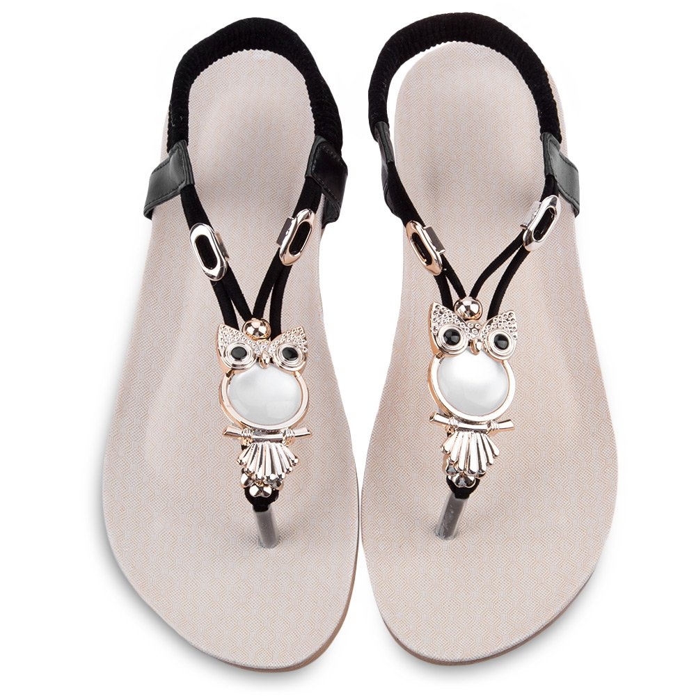 hannea bohemia ladies owl rhinestone beach flip-flop