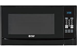COMMERCIAL CHEF 1.4 Cubic Foot Microwave with 10 Power Levels, Small Microwave with Push Button, 1100 Watt Microwave with Digital Control Panels, Countertop Microwave with Timer, Black