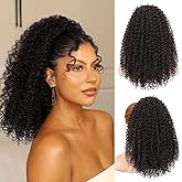 FREEMEIGE 14" Ponytail Extension Deep Curly Drawstring Ponytail Hair Extensions for Women 14 Inch Synthetic Afro Kinky Curly Ponytail Extension for Women