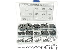 MCMASKE 525PCS 14 Kinds Metric E-Clips Side-Mount External Retaining Rings Assortment Kit,1.2mm to 15mm Nominal Diameter,Black Phosphate Finish