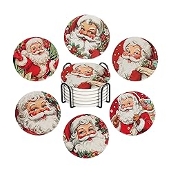 Christmas Absorbent Coasters with Holder Set of