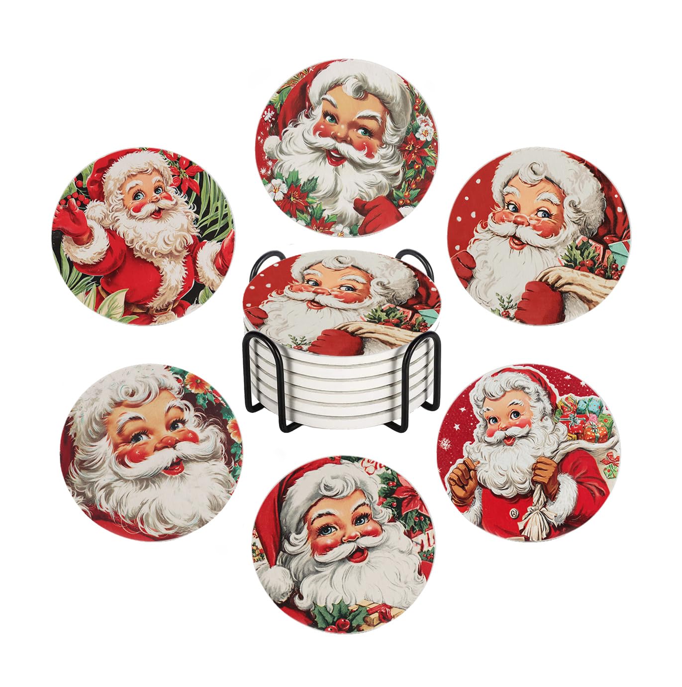Christmas Absorbent Coasters with Holder Set of