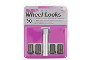 MCGARD 25357 Tuner Style Cone Seat Wheel Locks Black (M12 x 1.5 Thread Size) - Set of 4, 4 Locks / 1 Key