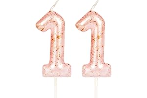 Hongplus Pink Gold Number 11 Candles, 11 Birthday Candle,Pink Happy Birthday Candles for Cake, Cake Topper Decorations for Girls Women Her 11th Birthday Party Decorations Supplies Favor Gift