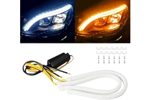 Qasim 12inch/30CM Sequential Switchback LED Strip 12V Car LED Flexible Strip Lights Dual Color White/Amber DRL Turn Signal Lights Retrofit-2Pack
