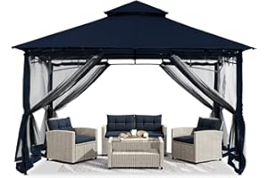 ABCCANOPY Gazebos for Patios 10x10 - Outdoor Steel Frame Gazebo with Mosquito Netting for Lawn Backyard Garden Deck (Navy Blue)