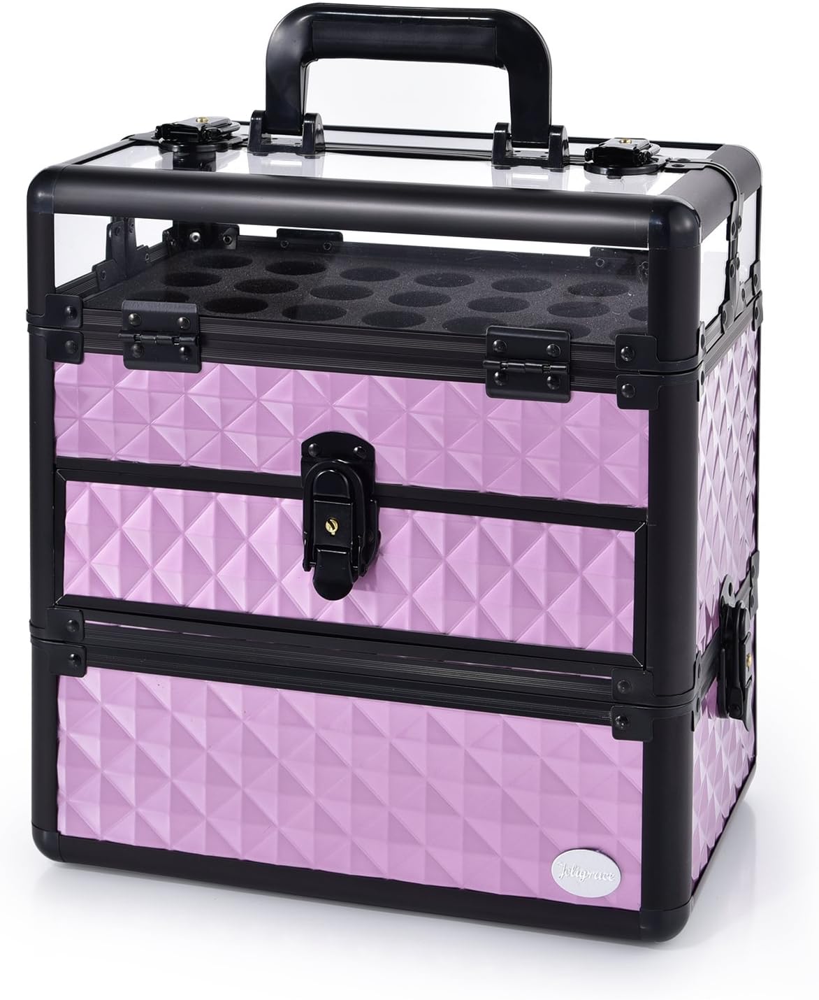 Large Nail Train Case Professional Cosmetic Makeup Box Portable Accessory Kit with Nail Polish Slots Purple by Joligrace