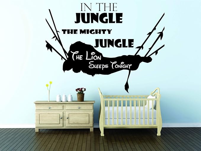 Amazon Com In The Jungle The Mighty Jungle The Lion Sleeps Tonight Song Quote Disney The Lion King Movie Simba Nursery Wall Decals For Walls Stickers Vinyl Art Baby Decor