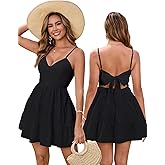 HTZMO Women Casual Summer Floral Mini Sundress V Neck Bow Tie Backless Flowy Cute Graduation Boho Beach Short Dress