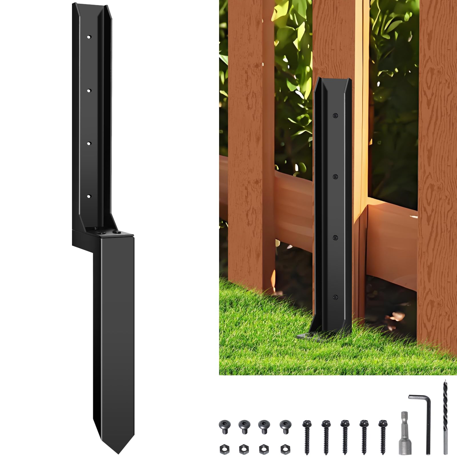 Photo 1 of Kerty Fence Post Anchor Kit, Heavy Duty Metal Fence Post Repair Kit, Thickened Anchor Ground Spike for Repairing Tilted and Broken Wood Fence Post (1, 32"x2"x2")