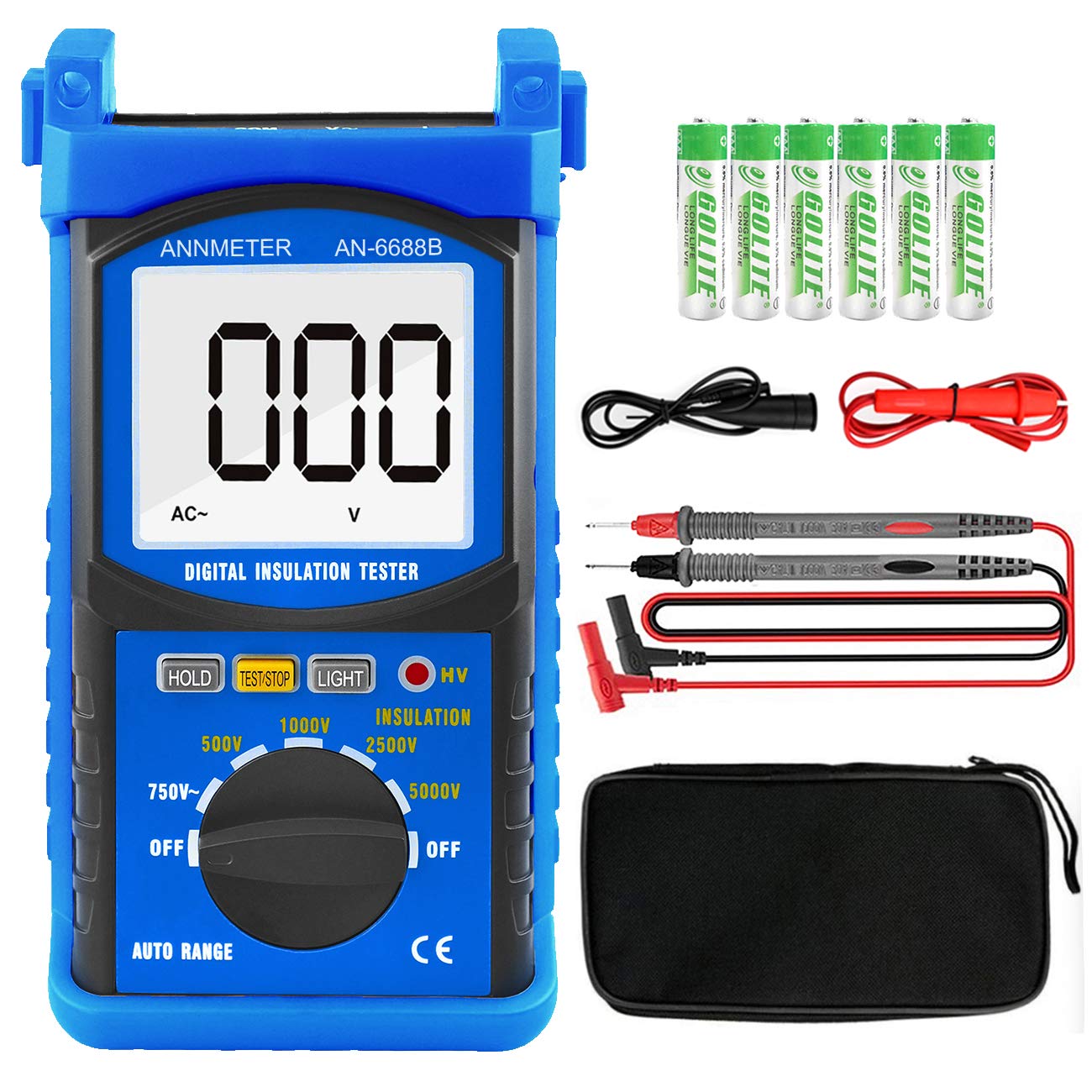 Photo 1 of Digital Insulation Resistance Tester, AIMOEST Megohmmeter 200G? Meg Ohmmeter, 500V/1000V/2500V/5kV Test Voltage, Auto Ranging Mega Ohm Meter AC Voltmeter AI-6688B with Over-Range Indicator