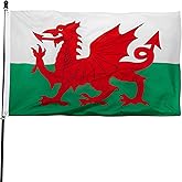 DANF Wales Flag 3x5 Ft Thick Polyester, Fade Resistant, Brass Grommets, Canvas Header Welsh National Flags with 3 X 5 Feet