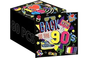 80 Pcs Back to the 90's Party Napkins 13 x 13 inch 90s Napkins Decorations Colorful Hip Hop Napkins for Back to the 90s Party