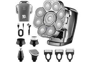 AKJBL 9D Electric Head Shaver for Bald Men, LED Display, Waterproof Wet & Dry, 5 in 1 Bald Head Shavers for Men with Nose Hair Trimmer & Detachable Heads