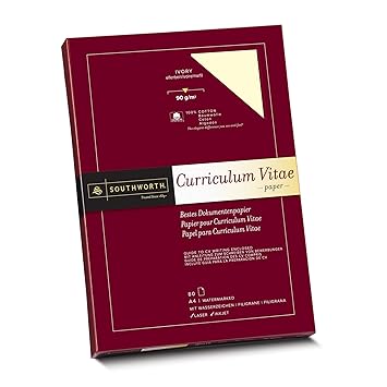 Southworth 90020 Bestes Dokumenten Papier aus 100% Baumwolle, DIN A4, elfenbein, mit Wasserzeichen 90g/qm, 80 Blatt im Karton