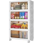 YFXCVSL 4 Tier Plastic Storage Bins with Lid 35QT, Stackable Storage Containers with Wheels, Folding Boxes, Collapsible Bins,