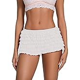 MOBJVIY Women Lace Layered Micro Shorts Cotton Soft Y2k Cute Fairy Pajamas Bottoms Low Rise Bloomers Panties
