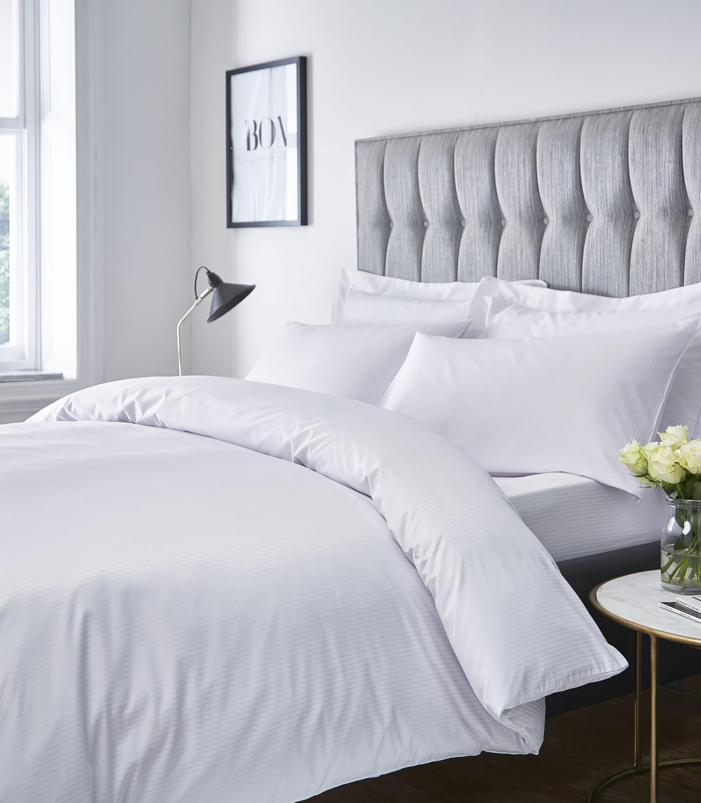 Catherine Lansfield Satin Stripe 300 Thread Count Super King Fitted Sheet White