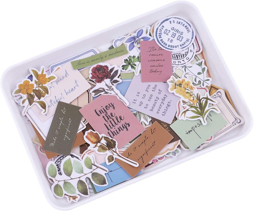 RisyPisy 400pcs Retro Label Sticker Set, Scrapbooking Stickers, Floral Stickers for DIY Craft, Planners, Bullet Journal, Cell Phone, Calendars and Office Supplies
