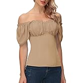 Scarlet Darkness Women Renaissance Shirt Off Shoulder Flutter Short Sleeve Top Summer Square Neck Peasant Blouse