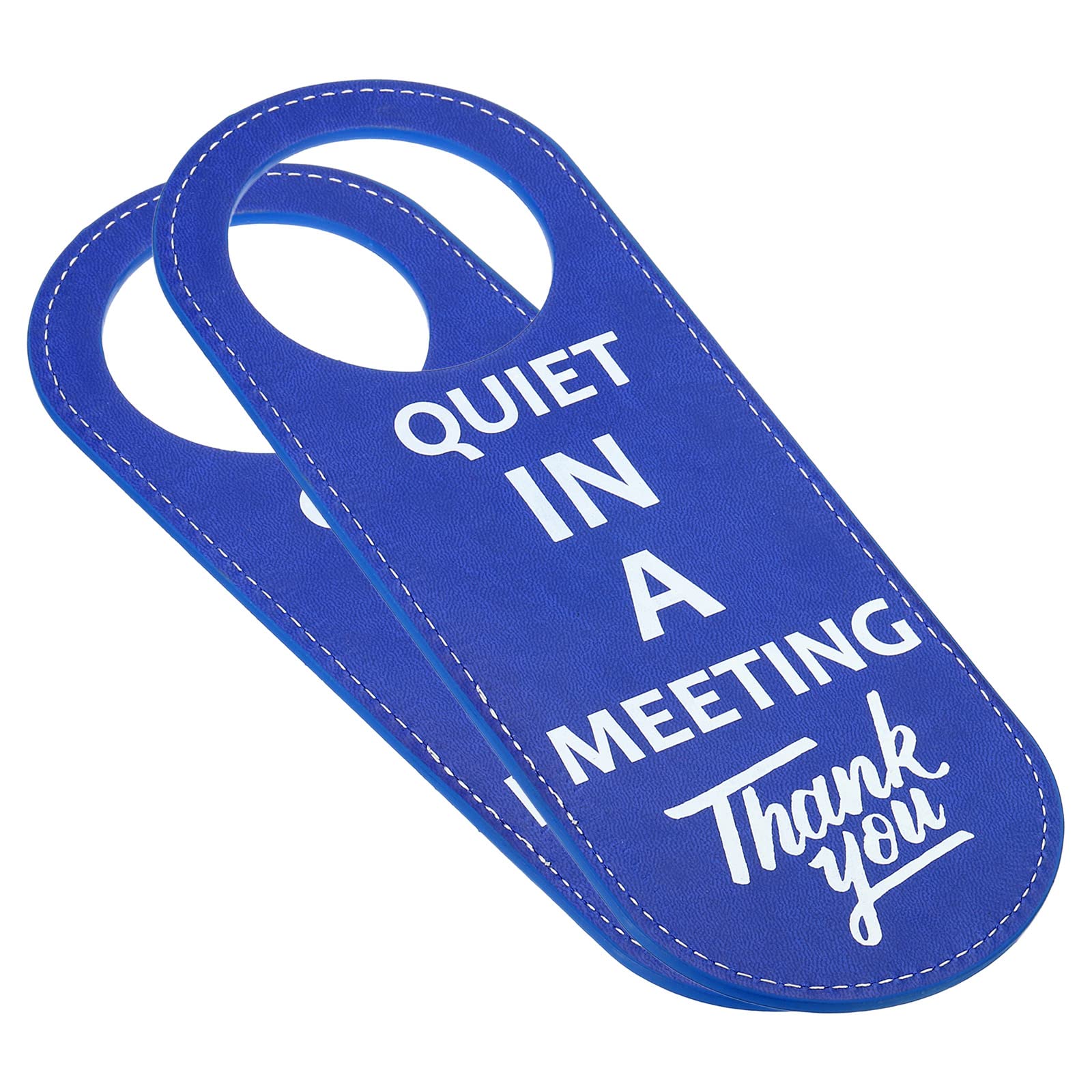 PATIKIL Quiet in Meeting Door Hanger Sign, 2 Pack PU Leather Double Sided Door Knob Privacy Sign for Office Home Meeting, Blue