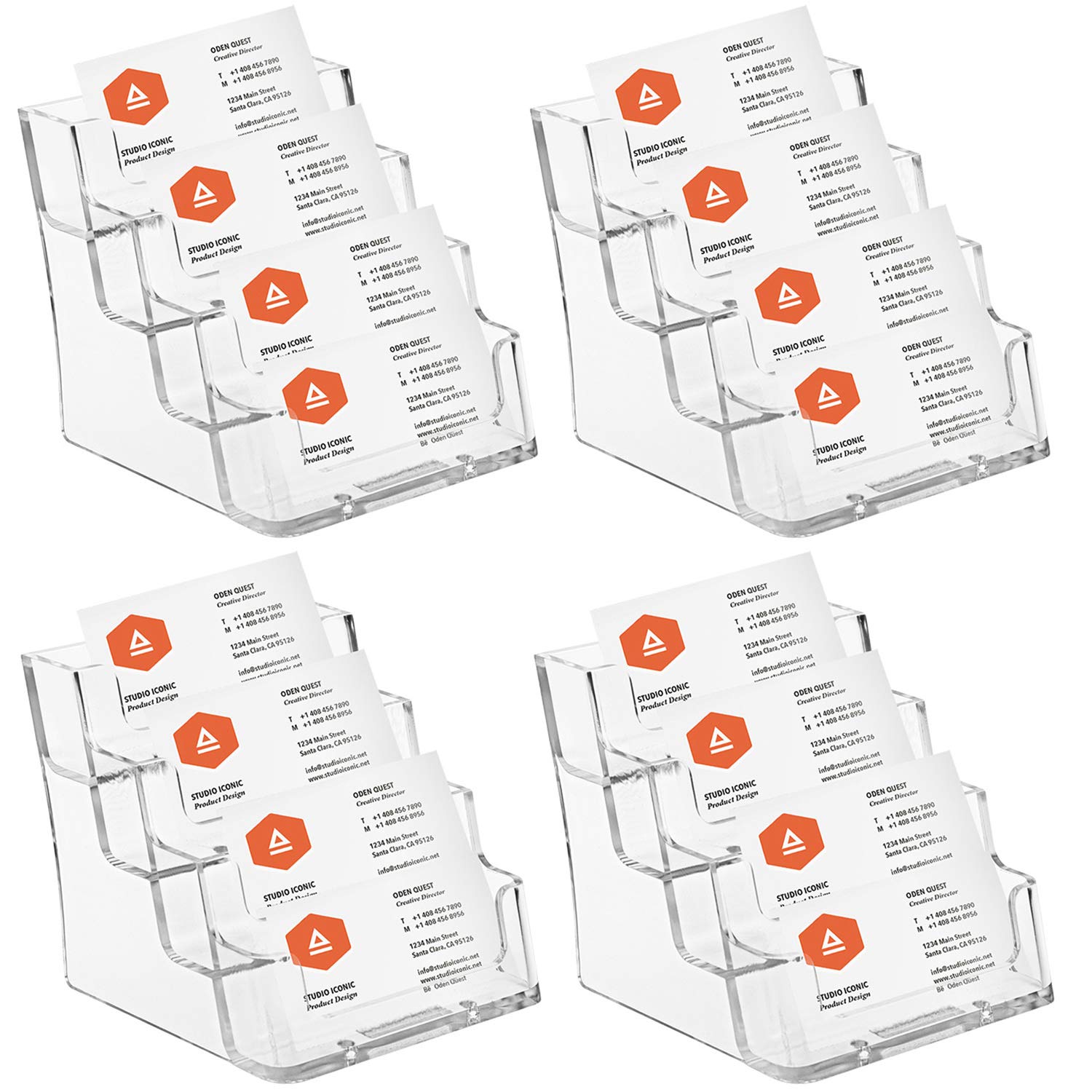 Photo 1 of Hedume 4 Pack Acrylic Business Card Holder, 4-Pocket Clear Business Card Display, Plastic Business Card Stand for Desk or Counter, Home & Office
