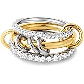 Goldegg Gold Stackable Rings for Women Non Tarnish, 18K Gold Plated CZ Cubic Zircon Mixed Metals Multi Stack Rings Set Gold Jewelry
