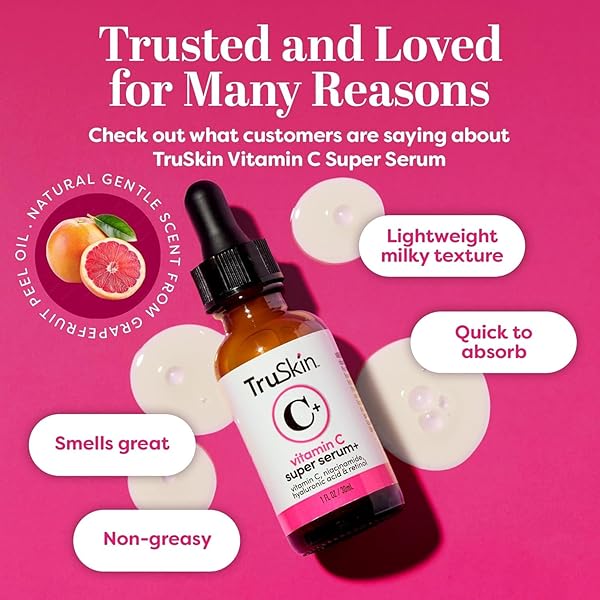 TRUSKIN VITAMIN C SUPER SERUM – NIACINAMIDE, RETINOL, HYALURONIC & SALICYLIC ACID – ALL-IN-ONE ANTI AGING SERUM FOR FACE – IMPROVE APPEARANCE OF DARK SPOTS, FIRMNESS FOR BRIGHTER LOOKING SKIN, 1 FL OZ