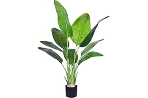 HAIHONG Artificial Bird of Paradise Plant, Fake Tree with Realistic Leaves and Durable pots, Adjustment-Free Branches Artificial Tree for Indoor Outdoor Home Decor (4FT 1Pack)